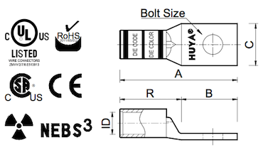 LA1158 -  Compression connector with 1000 kcmil wire size, 0 DEG   barrel angle,  Long barrel size, 1 hole(s), and 5/8 bolt size.