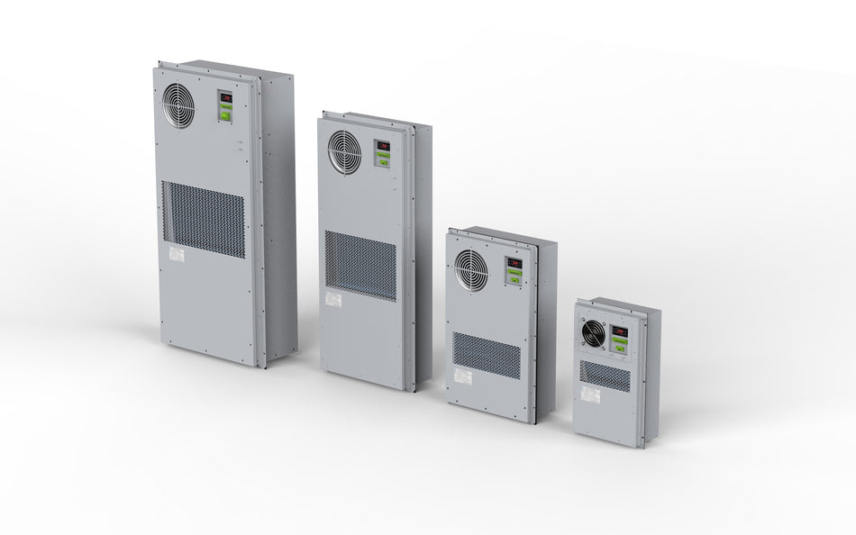 Outdoor Air Conditioner-Without Dehumidification, Suited for T3 high - temp, uses R134a. Comes with RS485, LED display, heating, and optional functions. 230VAC±15% power. Cooling capacity 600 - 5000W, IP55